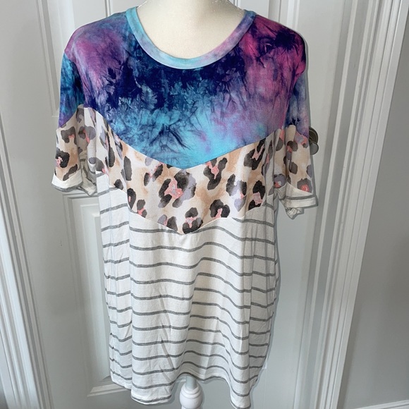 Haptics by Holly Harper tie dye/stripe/leopard tee - Picture 2 of 4